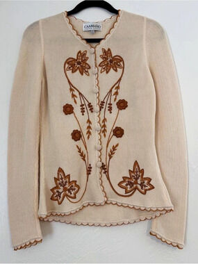 CAAMANO Floral Embroidered Pima Cotton Cardigan Size Small